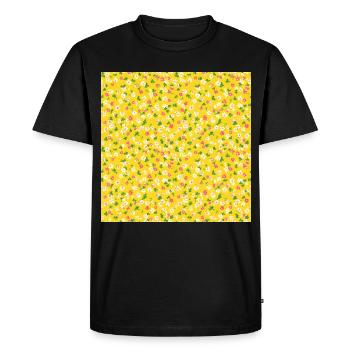 Motif jaune floral des années 60 - T-shirt Premium bio Homme - noir - Devant - Nico (187cm)