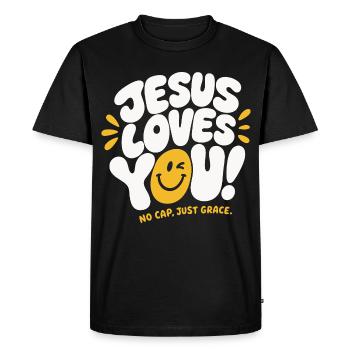 Jésus t’aime Conception de la grâce - T-shirt Premium bio Homme - noir - Devant - Nico (187cm)