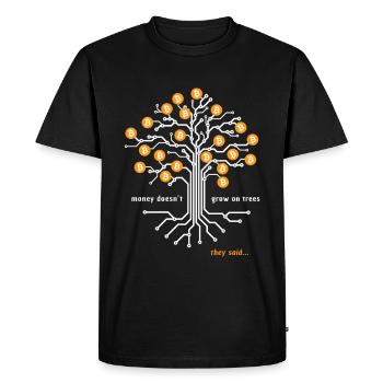 Bitcoin | L’argent ne pousse pas sur les arbres | Crypto - T-shirt Premium bio Homme - noir - Devant - Nico (187cm)