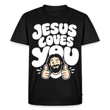Message positif de Jésus t’aime - T-shirt Premium bio Homme - noir - Devant - Nico (187cm)