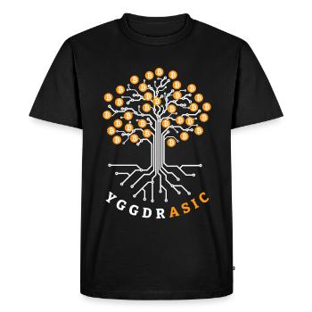 YggdrASIC | Yggdrasil Bitcoin jeu de mots - T-shirt Premium bio Homme - noir - Devant - Nico (187cm)