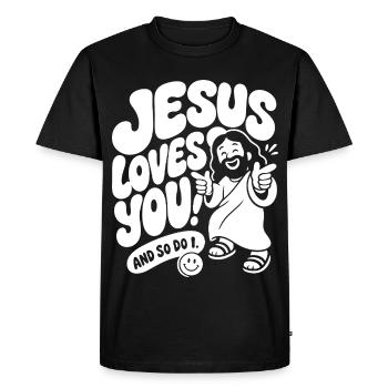 Jesus Loves You And So Do I - Men's Premium Organic T-Shirt - black - Front - Nico (187cm)