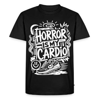 L’horreur est mon cardio, mon drôle d’horreur - T-shirt Premium bio Homme - noir - Devant - Nico (187cm)