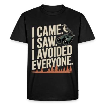 Je suis venu. J’ai vu. Tout est évité. - T-shirt Premium bio Homme - noir - Devant - Nico (187cm)