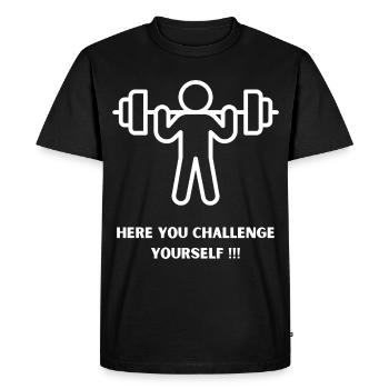 Challenge Yourself Here Gym Workout - Men's Premium Organic T-Shirt - black - Front - Nico (187cm)
