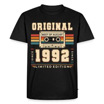 34th Birthday Gift August Vintage 1992 - Men's Premium Organic T-Shirt - black - Front - Nico (187cm)