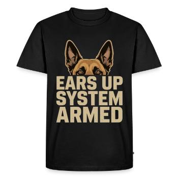 Ears Up System Armed Belgian Malinois - Men's Premium Organic T-Shirt - black - Front - Nico (187cm)