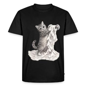 Caught in the Act – Mischievous Cat - Men's Premium Organic T-Shirt - black - Front - Nico (187cm)