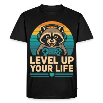 Level Up Your Life Raccoon Gamer - Men's Premium Organic T-Shirt - black - Front - Nico (187cm)
