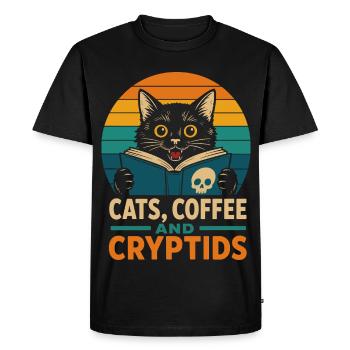 Chats, Café et Cryptides - T-shirt Premium bio Homme - noir - Devant - Nico (187cm)
