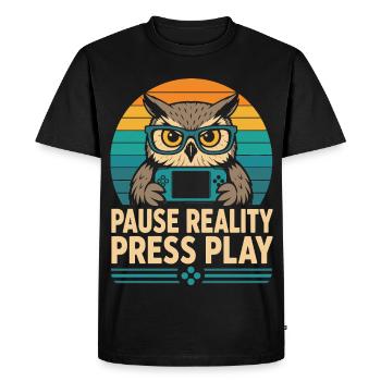 Break Reality Press Play Gamer Owl - Men's Premium Organic T-Shirt - black - Front - Nico (187cm)