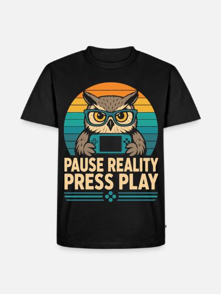 Pause Reality Press Play Gamer Eule - Männer Premium Bio T-Shirt - Schwarz