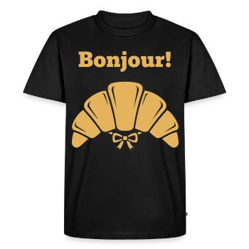 Breakfast Bonjour Funny Brunch Coffee Pancake - Men's Premium Organic T-Shirt - black - Front - Nico (187cm)