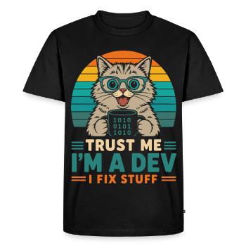 Trust Me I'm a Dev – Programmer Cat - Men's Premium Organic T-Shirt - black - Front - Nico (187cm)