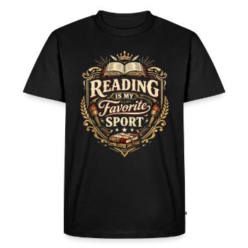 Vintage Coat of Arms: Reading is my favorite sport - Men's Premium Organic T-Shirt - black - Front - Nico (187cm)