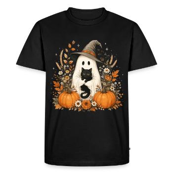 Halloween, Ghost, Black Cat - Men's Premium Organic T-Shirt - black - Front - Nico (187cm)
