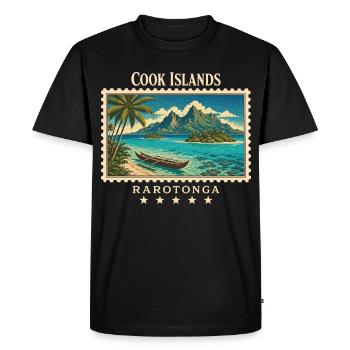 Marque de voyage vintage Rarotonga des Îles Cook - T-shirt Premium bio Homme - noir - Devant - Nico (187cm)
