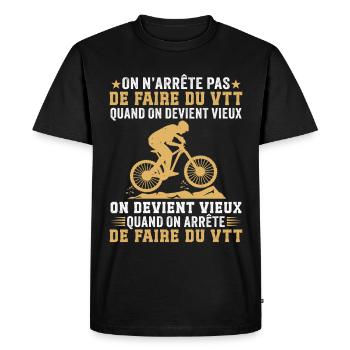On devient vieux quand on arrête le VTT  - T-shirt Premium bio Homme - noir - Devant - Nico (187cm)