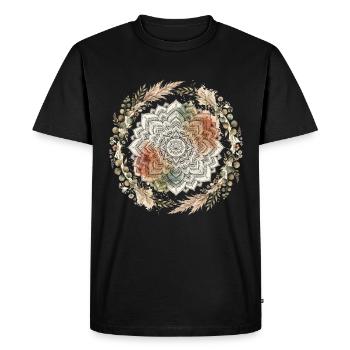 Mandala de lotus avec couronne de fleurs - T-shirt Premium bio Homme - noir - Devant - Nico (187cm)