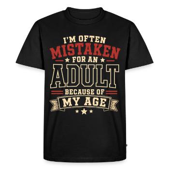 Pris Pour Un Adulte Humour Âge Vintage Rouge - T-shirt Premium bio Homme - noir - Devant - Nico (187cm)