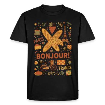 Breakfast Bonjour Paris France Brunch Coffee Food - Men's Premium Organic T-Shirt - black - Front - Nico (187cm)
