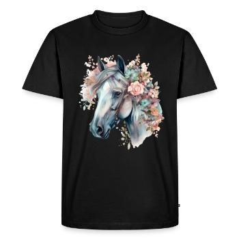 Couronne de cheval florale pastel aquarelle - T-shirt Premium bio Homme - noir - Devant - Nico (187cm)