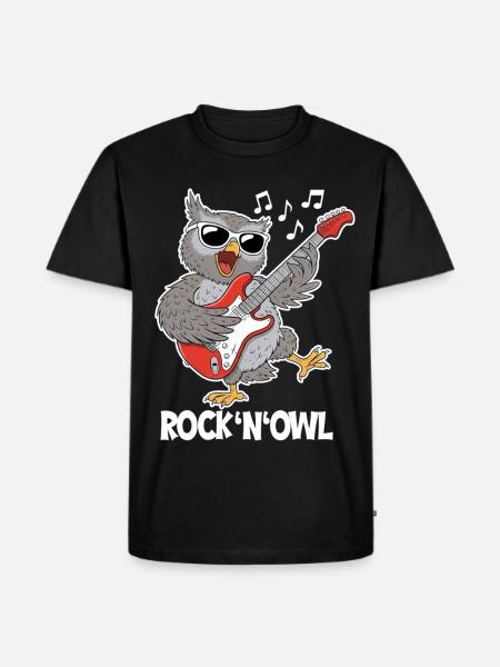 Rock N‘ Owl – Eule mit E-Gitarre - Männer Premium Bio T-Shirt - Schwarz