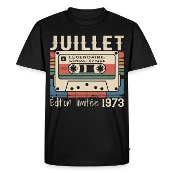 Cassette 1973 Cadeau Anniversaire Juillet 1973  - T-shirt Premium bio Homme - noir - Devant - Nico (187cm)