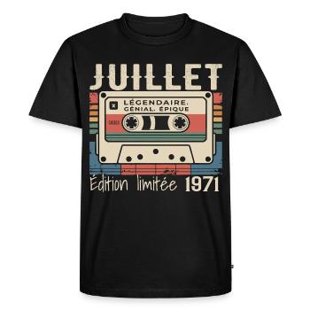 Cassette Rétro 1971 Cadeau Anniversaire Juillet 19 - T-shirt Premium bio Homme - noir - Devant - Nico (187cm)