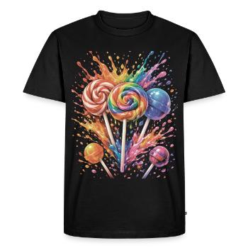 Multicolor Candy Lollipop Splash Art - Men's Premium Organic T-Shirt - black - Front - Nico (187cm)