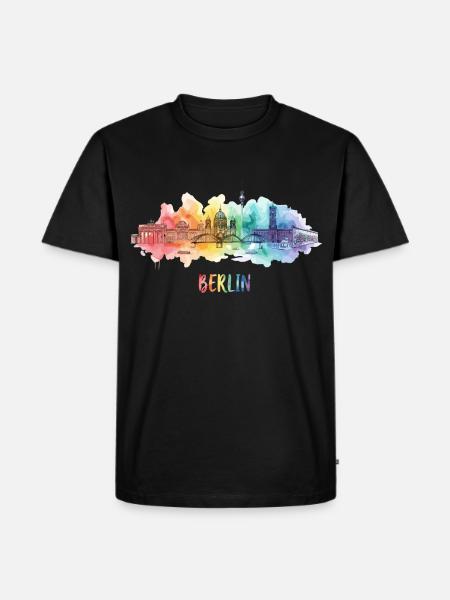 Berlin Skyline Regenbogen Aquarell - Männer Premium Bio T-Shirt - Schwarz