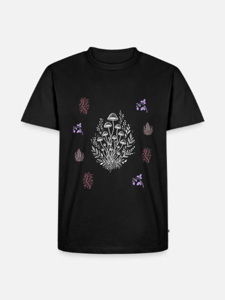 Pilze & Blütenzweig - Botanische Kunst - Männer Premium Bio T-Shirt - Schwarz