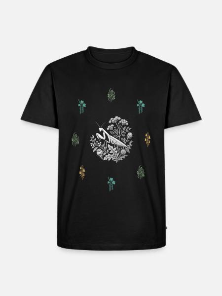 Fangschrecke & Beerenranke - Botanische Kunst - Männer Premium Bio T-Shirt - Schwarz