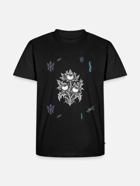 Beeren & Blumenranke & Libelle - Dark Botanical - Männer Premium Bio T-Shirt - Schwarz
