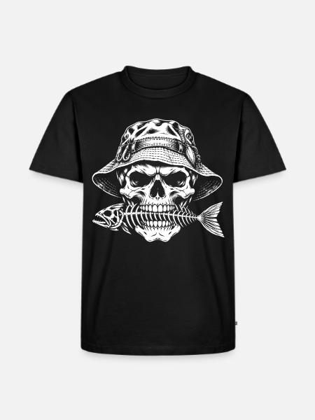 Angler Skull mit Fischskelett - Männer Premium Bio T-Shirt - Schwarz
