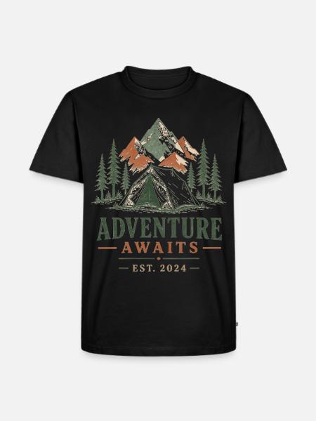 Abenteuer ruft: Bergzeltcamp - Männer Premium Bio T-Shirt - Schwarz