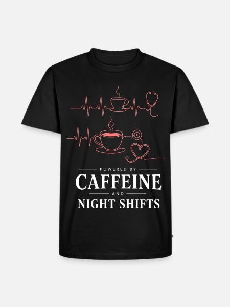 Kaffee und Nachtschicht Herzschlag - Männer Premium Bio T-Shirt - Schwarz