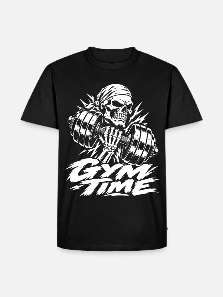 Skull mit Kurzhantel - Männer Premium Bio T-Shirt - Schwarz