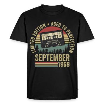 Né en septembre 1969 Millésime 1969 - T-shirt Premium bio Homme - noir - Devant - Nico (187cm)