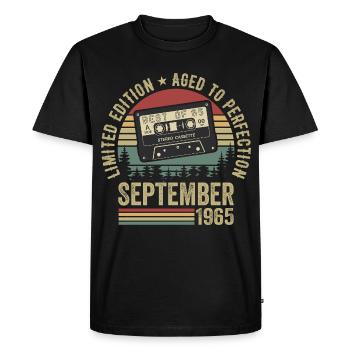 Né en septembre 1965 Millésime 1965 - T-shirt Premium bio Homme - noir - Devant - Nico (187cm)