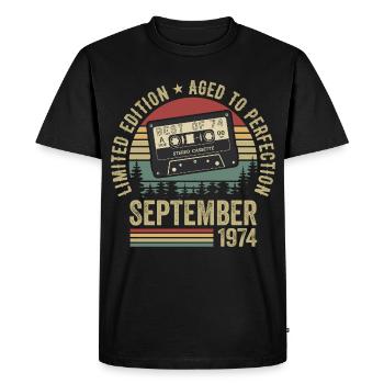 Né en septembre 1974 Millésime 1974 - T-shirt Premium bio Homme - noir - Devant - Nico (187cm)