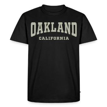 Oakland California Typography Tee - Men's Premium Organic T-Shirt - black - Front - Nico (187cm)