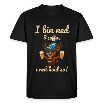 Bayrischer Hirsch mit Spruch und Bier - Männer Premium Bio T-Shirt - Schwarz - Vorne - Nico (187cm)