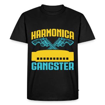 Funny Harmonica Player Gangster Harmonica - Men's Premium Organic T-Shirt - black - Front - Nico (187cm)