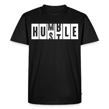 Humble Hustle Distressed Lettering - Men's Premium Organic T-Shirt - black - Front - Nico (187cm)