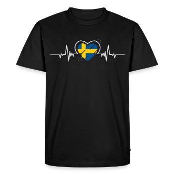 Suède Coeur Battement de Cœur Drapeau Cadeau - T-shirt Premium bio Homme - noir - Devant - Nico (187cm)