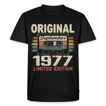 Septembre 1977 Anniversaire, Né en Septembre 1977 - T-shirt Premium bio Homme - noir - Devant - Nico (187cm)