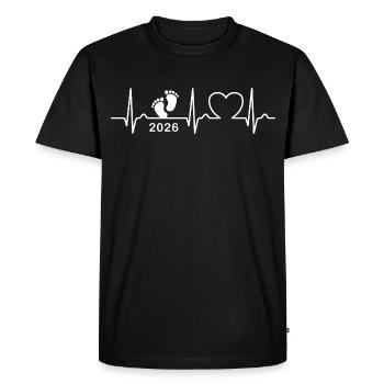 Courbe ECG - Courbe cardiaque - Bébé 2026 - Grossesse - T-shirt Premium bio Homme - noir - Devant - Nico (187cm)