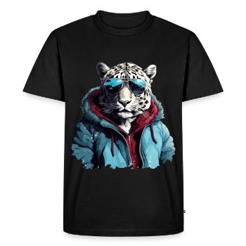 Léopard des neiges Street Style | Amoureux des léopards - T-shirt Premium bio Homme - noir - Devant - Nico (187cm)