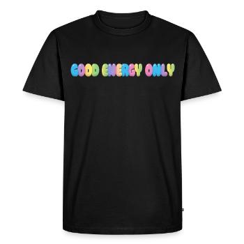 Good Energy Only – Colorful Bubble Typography - Men's Premium Organic T-Shirt - black - Front - Nico (187cm)